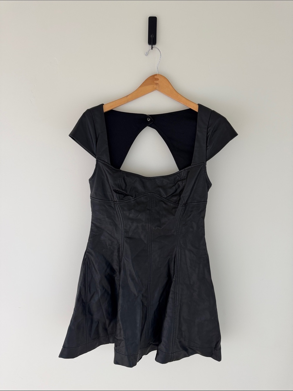 Free People Vegan Leather Black Backless Fit-and-Flare Dress